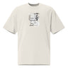 Front view of a solid-colored oversized-tee. A large, vertical collage graphic with a manga-style aesthetic is centered on the chest. The design features a partial illustration of a Feixiao from Honkai: Star Rail’s face, various blocks of stylized English text, and a large, brush-stroke style East Asian character in a circle.