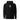 The front of a black hoodie. Centered on the chest is a small graphic featuring a stylized white symbol, resembling a chalice, set against a blue rectangular background.