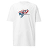 Front view of a solid-colored shirt. A graphic on the chest features the characters "JQ" in a stylized, high-contrast font, intertwined with a flowing, smoke-like shape. Below is the text "Alchemy Commission".