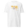 Front view of a shirt. Centered on the chest is the word "PROWL" in a large, bold font. The letters are colored in a golden-yellow gradient with a halftone texture that fades towards the bottom. Within the letters, a small box contains the word "JUFUFU, SUMMIT" above several small, geometric icons.