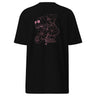 Back view of a solid-colored shirt. A large graphic on the upper back features a fine-line illustration of the character Kafka from Honkai: Star Rail. The design is interwoven with large, web-like geometric patterns and small blocks of text.