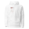 Front view of a solid-colored hoodie. A small graphic on the left chest features a fine-line illustration resembling a smoke outline, with several blocks of technical-style text labeling different areas.