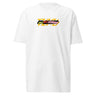 Front view of a solid-colored shirt. A small, horizontal graphic on the chest features the stylized text "NC DEMARA" filled with a high-contrast, diagonal stripe pattern.