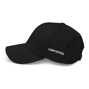 Black baseball cap, side view, displaying black embroidered text 'COMPOSITE(S)' on the side panel.