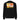 Black longsleeve, back view, showcasing a large abstract graphic in orange, yellow, black, and white. The design includes bold typography, Japanese characters, geometric shapes, and layered text overlaid with dynamic line art and circular motifs.