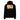 Black oversized hoodie, back view, showcasing a large abstract graphic in orange, yellow, black, and white. The design includes bold typography, Japanese characters, geometric shapes, and layered text overlaid with dynamic line art and circular motifs.