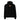Black oversized hoodie, front view, featuring a small centered orange rectangular logo with a stylized white 'M' inside.