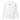 White sweatshirt, front view, featuring a small centered orange rectangular logo with a stylized white 'M' inside.