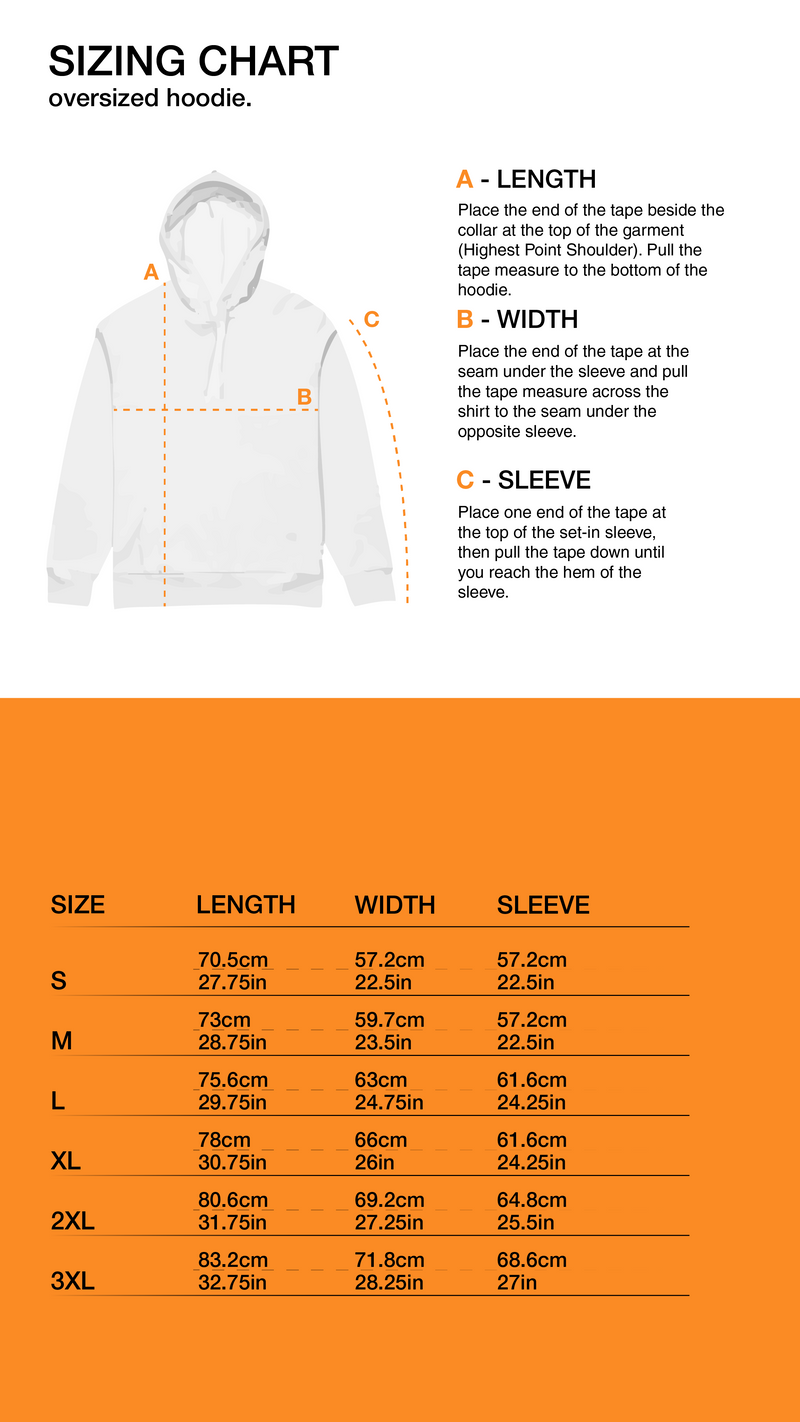 Sizing Chart for CHIMERA • OVERSIZED HOODIE