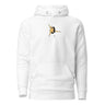 Front view of a solid-colored, hoodie. A small graphic on the left chest features a stylized, high-contrast lightning bolt shape piercing through a thick, character of the number zero.