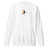 Front view of a solid-colored, sweatshirt. A small graphic on the left chest features a stylized, high-contrast lightning bolt shape piercing through a thick, character of the number zero.