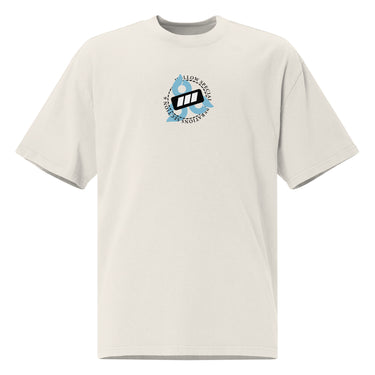 Front view of a solid-colored oversized-tee. A small, circular emblem is centered on the chest, featuring a tilted battery-like icon surrounded by text reading "HOLLOW SPECIAL OPERATIONS SECTION 6". three stylized circular shapes frame the design.