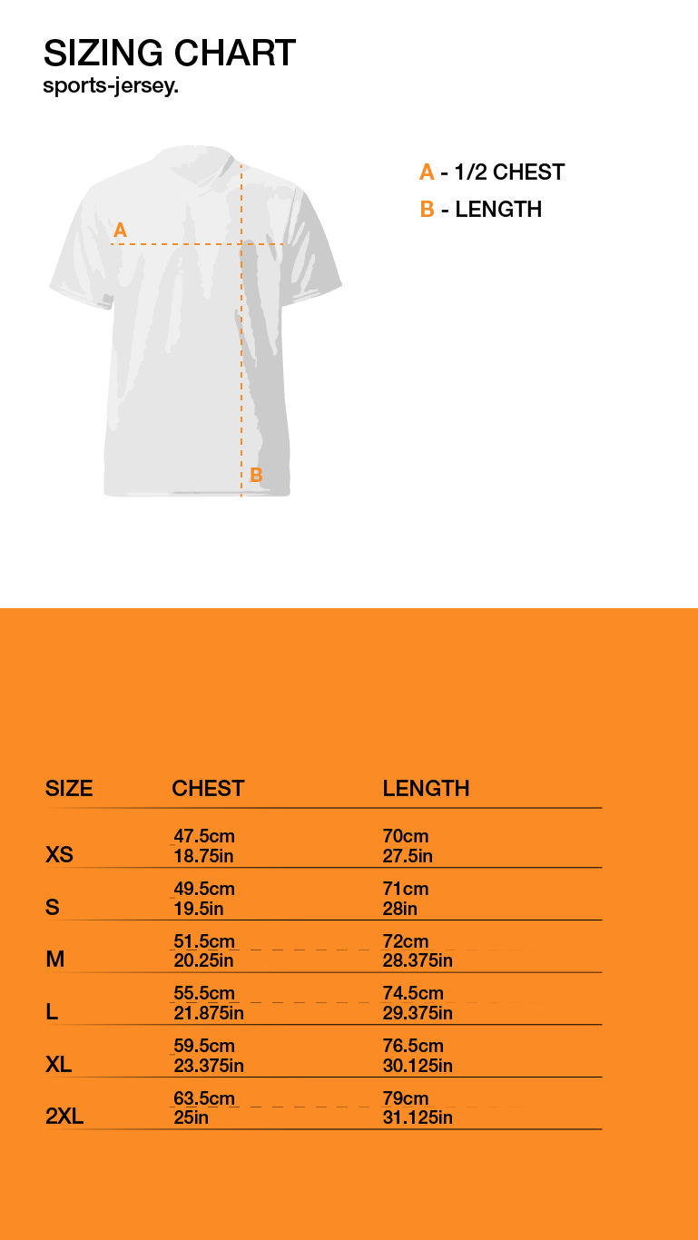 Sizing Chart for PUNCHLINE • RACING JERSEY
