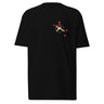 Front view of a solid-colored, shirt. A small graphic on the left chest features a circle containing an 'X' mark, with several small, stylized pointer shapes scattered around it, forming a type of crosshair.