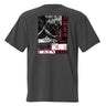 Back view of the oversized-tee showing a large, poster-style graphic. The design is a collage featuring a black and white photo of a Japanese temple roof, with vertical red Kanji on the right and the word 'UKINAMI' in red below.