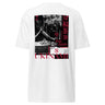 Back view of the shirt showing a large, poster-style graphic. The design is a collage featuring a black and white photo of a Japanese temple roof, with vertical red Kanji on the right and the word 'UKINAMI' in red below.