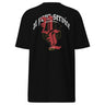 Back view of a solid-colored shirt. A large, ornate graphic on the upper back features the text "at your service" arched over a large, high-contrast gothic monogram. The design is embellished with fine-line scrollwork and 3d lettering of V and L in blackletter font.
