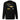 Back view of a sweatshirt. A large collage graphic is arranged in a grid of rectangular frames. The design features multiple high-contrast silhouettes of birds in flight, a topographical map-like shape, and several small blocks of text and abstract symbols.
