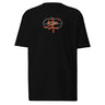 Front view of a solid-colored shirt. A small, circular emblem is centered on the chest, featuring rings of text such as "NEW ERIDU PUBLIC SAFETY". A large, high-contrast Chinese character “Zhu” is layered over the center.