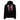 Back view of an oversized hoodie in black. HSR Evernight inspired design, featuring overlapping abstract linework in white, intersecting with solid block shapes in muted red and neutral tones. Bold calligraphic characters (長月夜) in traditional Chinese/Japanese kanji are placed prominently across the center, contrasting with the structured geometric background. 