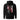 Back view of an hoodie in black. HSR Evernight inspired design, featuring overlapping abstract linework in white, intersecting with solid block shapes in muted red and neutral tones. Bold calligraphic characters (長月夜) in traditional Chinese/Japanese kanji are placed prominently across the center, contrasting with the structured geometric background. 