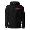 Front view of an hoodie in black. Star Rail Evernight design showing a small red graphic on the left chest. The graphic features the word “Evernight” in a handwritten style above smaller text that reads “Slumber Now, O Wakeful World,” with a Chinese character for “Night.”