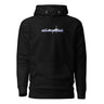 Front view of an hoodie in black. Design showcases the word "Cerydra" in a stylized white script over a blue underline across the chest. Accompanied by "Rule Sundered"