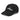 3/4 view of an distressed hat in black. The embroidered logo "spook shack" is shown on the front panel, designed with a stylized font and layered over abstract horizontal brush strokes.