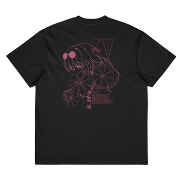 Back view of a box tee in black, flat.