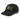 A black distressed baseball cap shown from a front-left angle. The cap features an embroidered graphic on the front with a white stylized character or symbol and a yellow "X", partially visible. The cap has intentional rips and fraying on the brim and crown.