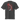 Back view of a oversized tee in faded black. Four large vermillion brushstroke characters reading "春木灰心" run vertically down the center, layered with a stark white-and-red painterly tree branch winding through them. Two crimson rectangles bracket smaller ink motifs in the upper-left and lower-right, giving the composition an expressive, calligraphic, graphic-forward feel.
