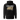 Back view of an hoodie in black. A large graphic composition spans the upper back, featuring the phrase “Compliance Authority” in bold at the top, with a date range centered beneath it. Below, a rectangular collage combines a textured illustration of a dial-like object and a stylized figure, framed by vertical bars with additional characters. Thin linework of symmetrical wings extends outward from the bottom edge of the collage, adding contrast to the overall layered design.