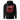 Back view of a hoodie in black. A large HUD-style graphic dominates the upper back, pairing a bold 'DEPART' wordmark with the stacked characters '启行' above a jagged red banner shaped like a torn transit map, its silhouette faintly tracing a figure's profile. Dense micro-typography runs down both sides in vertical blocks of English verse about starlight and a dead sun, framed by sunburst icons, a small red stamp reading '旅未终,' and a technical grid header labeled '2nd/SP.'