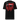 Back view of a t-shirt in black. A large HUD-style graphic dominates the upper back, pairing a bold 'DEPART' wordmark with the stacked characters '启行' above a jagged red banner shaped like a torn transit map, its silhouette faintly tracing a figure's profile. Dense micro-typography runs down both sides in vertical blocks of English verse about starlight and a dead sun, framed by sunburst icons, a small red stamp reading '旅未终,' and a technical grid header labeled '2nd/SP.'
