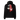 Back view of a Oversized Hoodie in Black. a large back graphic centered on a jagged, torn-map style emblem in white with a glowing star burst at its center, layered over angled orange-red geometric panels resembling sail or flag fragments, alongside a bold two-line wordmark, a short block of descriptive text, and a smaller diagonal wordmark near the hem