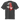 Back view of a Oversized Tee in Faded Black. a large back graphic centered on a jagged, torn-map style emblem in white with a glowing star burst at its center, layered over angled orange-red geometric panels resembling sail or flag fragments, alongside a bold two-line wordmark, a short block of descriptive text, and a smaller diagonal wordmark near the hem