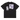 Back view of a box tee in black, flat. The back features two separate vertical graphics. The larger graphic on the right shows the figure of Castorice from Honkai: Star Rail in a densely textured field. The smaller graphic on the left is a distorted, high-contrast portrait of a skull, with solid bars layered over it.