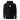 The front of a black hoodie. Centered on the chest is a small graphic featuring a stylized white symbol, resembling a chalice, set against a blue rectangular background.