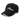 3/4 view of an baseball cap in black. The embroidered logo "spook shack" is shown on the front panel, designed with a stylized font and layered over abstract horizontal brush strokes.