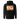 Black hoodie, back view, showcasing a large abstract graphic in orange, yellow, black, and white. The design includes bold typography, Japanese characters, geometric shapes, and layered text overlaid with dynamic line art and circular motifs.
