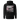 Back view of a hoodie in black. A large rectangular back graphic layers an ornate hall interior in high-contrast greyscale beneath oversized roman numerals 'XXXVII' and a serif 'IN SILENTIO' wordmark. Dusty pink text bars carry a short poem down the left edge, cut through by thorned starburst linework in the same pink.