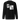 Back view of a sweatshirt in black. A large two-panel composition fills the back. On the left, a halftoned portrait with a solid black bar across the eyes; to the right, a wider panel of sweeping feathers in heavy contrast. The words "pas" and "d'aveu" float above them in a fine serif, the letters spaced apart and drifting.