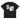 Back view of a box tee in black. A large two-panel composition fills the back. On the left, a halftoned portrait with a solid black bar across the eyes; to the right, a wider panel of sweeping feathers in heavy contrast. The words "pas" and "d'aveu" float above them in a fine serif, the letters spaced apart and drifting.