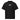 Front view of a Box Tee in Black. a small chest graphic pairing a gold cursive wordmark partially overlaid by a bold white stylized emblem, with a block-letter word underneath in the same gold tone