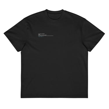 Front view of a box tee in Black. A small block of type sits high on the chest: three lines of white monospaced capitals reading "HOLLOW AFFAIRS AND NEUTRALIZATION DEPT." above a thin white rule, with "SECTION 6" set beneath it in muted teal.