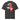 Back view of a Box Tee in Vintage Black. a large back graphic centered on a jagged, torn-map style emblem in white with a glowing star burst at its center, layered over angled orange-red geometric panels resembling sail or flag fragments, alongside a bold two-line wordmark, a short block of descriptive text, and a smaller diagonal wordmark near the hem