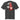 Back view of a Oversized Tee in Faded Black. a large back graphic centered on a jagged, torn-map style emblem in white with a glowing star burst at its center, layered over angled orange-red geometric panels resembling sail or flag fragments, alongside a bold two-line wordmark, a short block of descriptive text, and a smaller diagonal wordmark near the hem