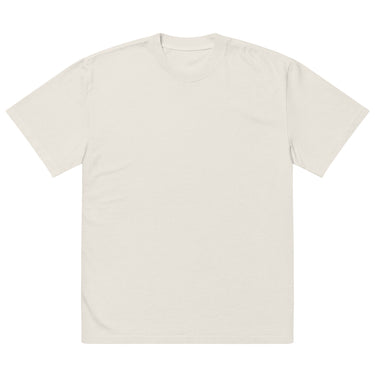 Front view of a oversized tee in faded bone. Left plain with no print on the front, the graphic sits entirely on the back of the garment.
