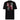 Back view of an t-shirt in black. HSR Evernight inspired design, featuring overlapping abstract linework in white, intersecting with solid block shapes in muted red and neutral tones. Bold calligraphic characters (長月夜) in traditional Chinese/Japanese kanji are placed prominently across the center, contrasting with the structured geometric background. 