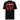 Back view of a t-shirt in black. A large HUD-style graphic dominates the upper back, pairing a bold 'DEPART' wordmark with the stacked characters '启行' above a jagged red banner shaped like a torn transit map, its silhouette faintly tracing a figure's profile. Dense micro-typography runs down both sides in vertical blocks of English verse about starlight and a dead sun, framed by sunburst icons, a small red stamp reading '旅未终,' and a technical grid header labeled '2nd/SP.'